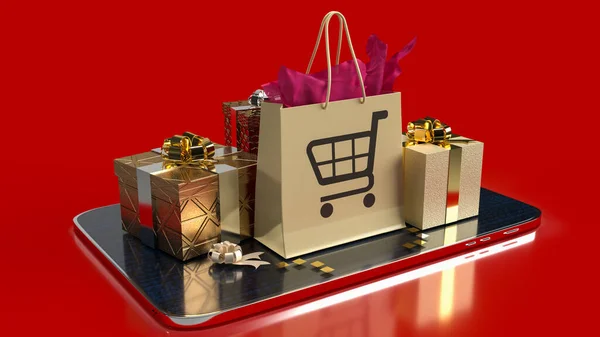 Shopping Box Auf Tablet Für Online Marktkonzept Rendering — Stockfoto