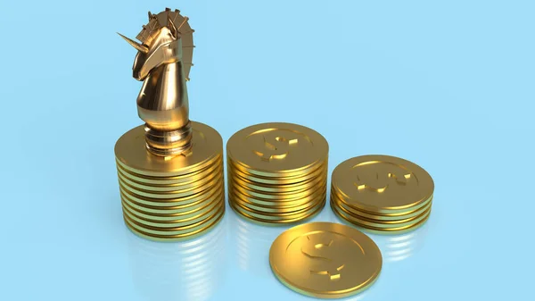 Eenhoorns Gouden Munten Voor Start Bedrijfsconcept Rendering — Stockfoto