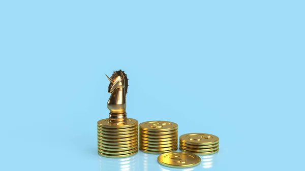 Eenhoorns Gouden Munten Voor Start Bedrijfsconcept Rendering — Stockfoto