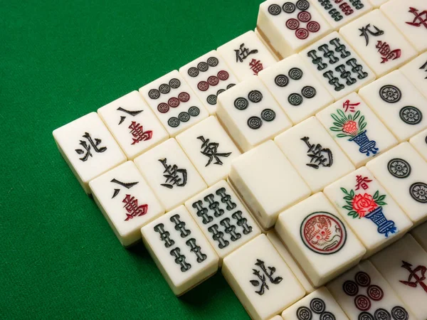Mahjong Sur Table Antique Asiatique Jeu Société Close Image — Photo