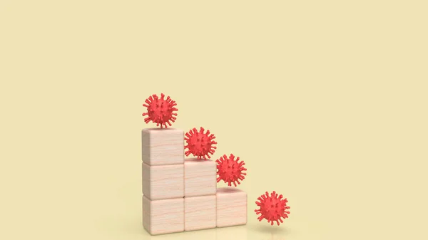 科学的または医学的概念のための赤いウイルスと木製の立方体3Dレンダリング — ストック写真