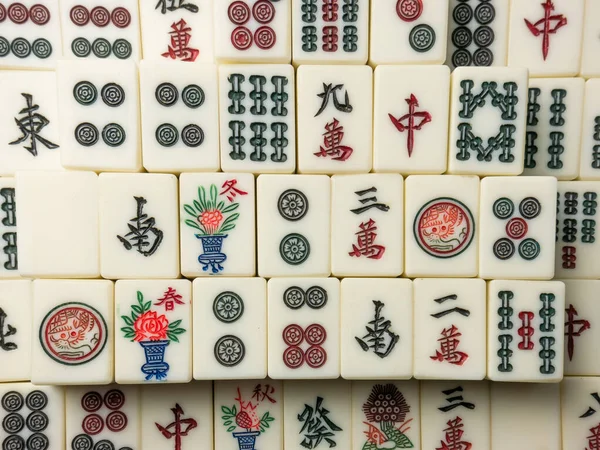 Mahjong Mesa Antiguo Asiático Tablero Juego Cerca Imagen — Foto de Stock