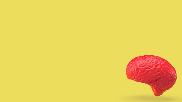 黄色の背景色の赤い脳3Dレンダリング — ストック写真