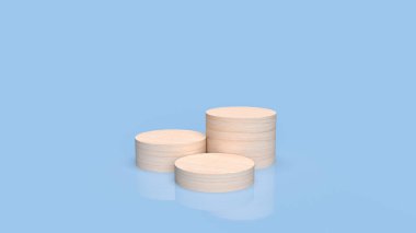 Şimdiki veya reklam konsepti 3D renderin mavi zemin üzerinde ahşap podyum