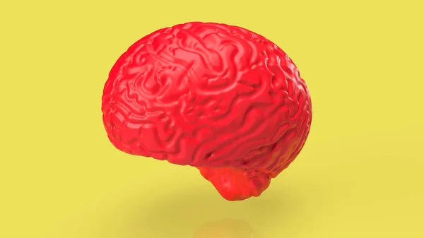 Cervello Rosso Sfondo Giallo Rendering — Foto Stock