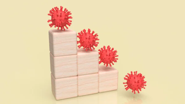 Red Virus Wood Cube Sci Medical Concept Rendering — Stock Photo, Image