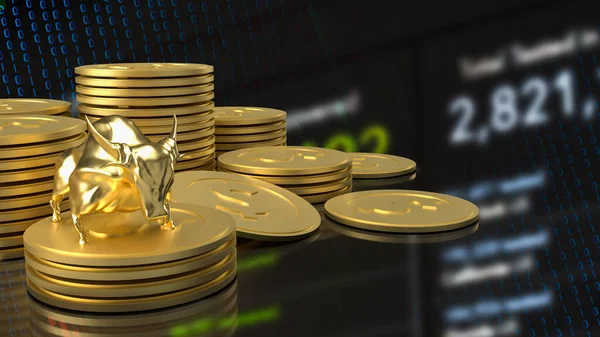 Toro Oro Monedas Para Concepto Negocio Rendering — Foto de Stock