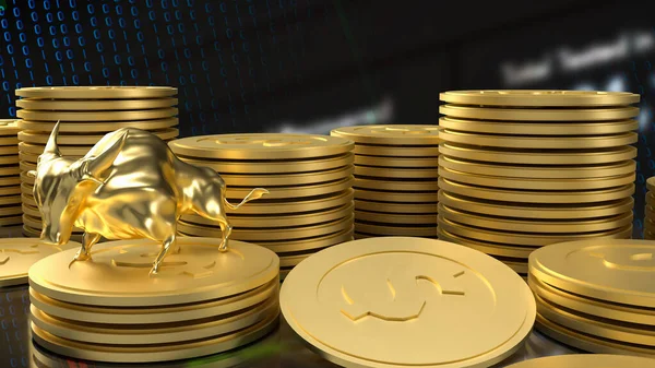 Gold Bull Coins Business Concept Rendering — Stock Photo, Image