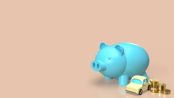 piggy bank and car for saving concept 3d rendering