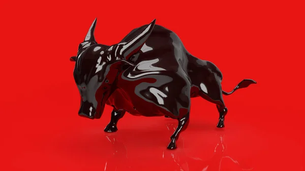 ビジネスコンセプト3Dレンダリングのための赤い背景の黒い雄牛 — ストック写真