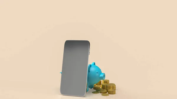 Blue Piggy Bank Smartphone Business Concept Rendering — Fotografia de Stock