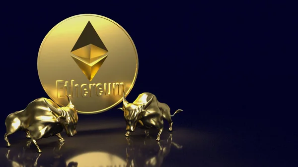 Gold Bulls Ethereum Coin Image Crypto Business Concept Rendering — Stock Photo, Image