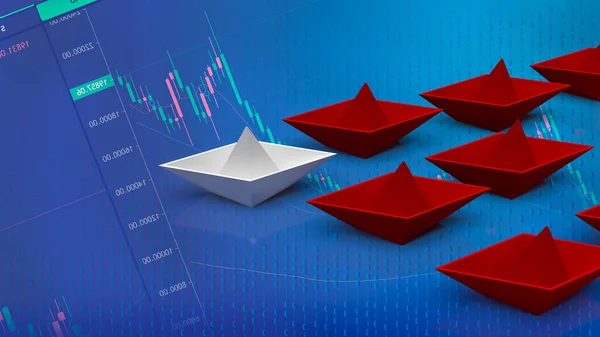 White Paper Boat Red Business Concept Rendering — Photo