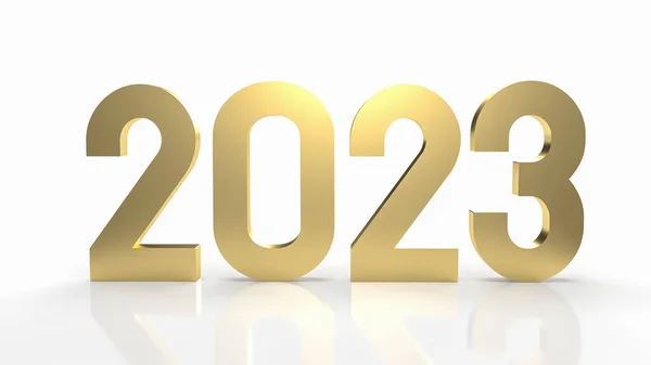 Die Zahl 2023 Gold Auf Weißem Hintergrund Renderin — Stockfoto