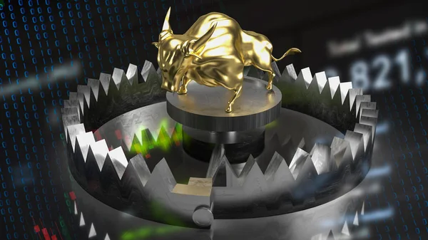 The gold bull and trap for business concept 3d rendering