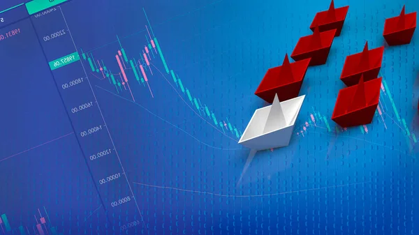 白色纸船和红色商业概念3D渲染 — 图库照片