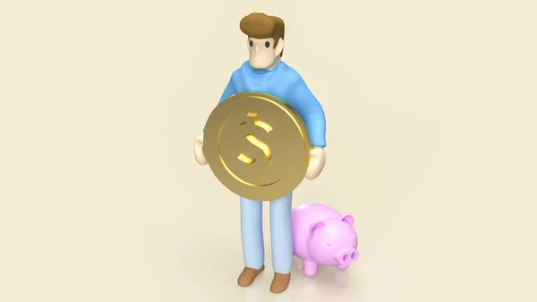 Figure Man Hold Gold Coin Piggy Bank Saving Business Concept — ストック写真