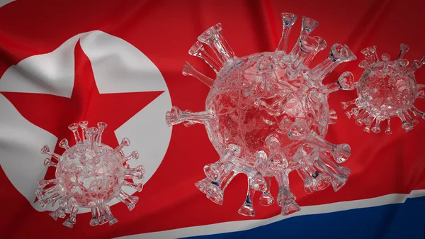 Bandera Corea Del Norte Para Concepto Crisis Virus Renderizado — Foto de Stock