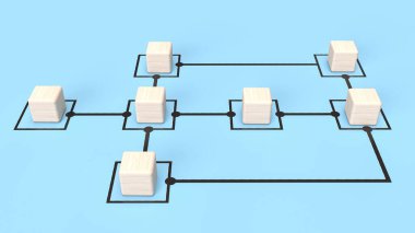 İş konsepti 3D görüntüleme için mavi arkaplanda tahta küpleri 
