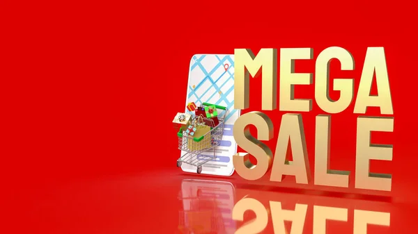 Warenkorb Auf Mobile Anwendung Und Mega Sale Gold Text Für — Stockfoto