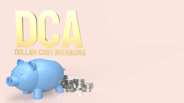 Piggy Bank ve Dca veya Dolar Maliyeti Ortalama konsepti 3d yorumlama için bozukluklar