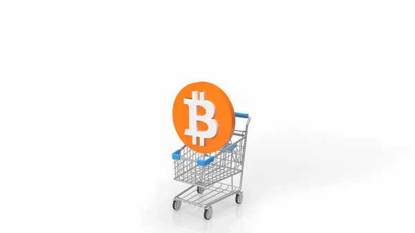 Bitcoin Kundvagn Vit Bakgrund För Cryptocurrency Koncept Rendering — Stockfoto