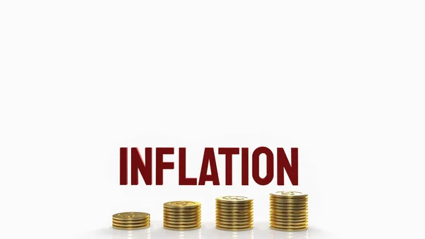 白い背景に赤のインフレと金のコイン3Dレンダリング — ストック写真