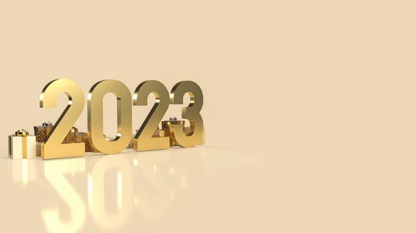 2023 Золотой Номер Подарочная Коробка Празднования Новогодняя Концепция Рендеринга — стоковое фото