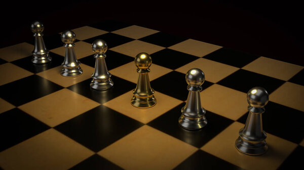 Gold chess and silver chess for business concept 3d rendering