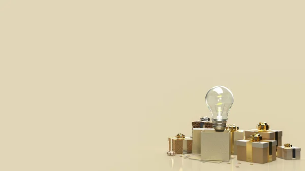 创意概念的金色礼品盒及灯泡3D渲染 — 图库照片