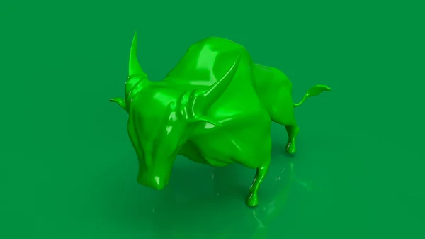 Zelený Býk Zeleném Pozadí Pro Obchodní Koncept Vykreslování — Stock fotografie