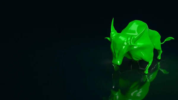 ビジネスコンセプトのための黒の背景に緑の雄牛3Dレンダリング — ストック写真