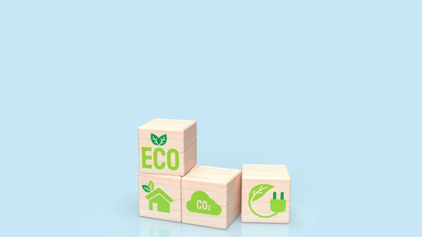 Mattone Legno Sfondo Blu Eco Concetto Ecologico Rendering — Foto Stock