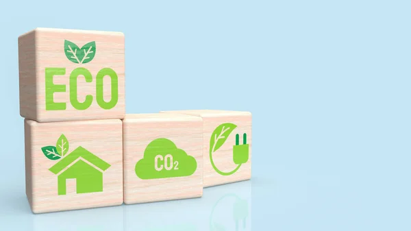 Holzziegel Auf Blauem Hintergrund Für Ökologische Oder Ökologische Konzepte Rendering — Stockfoto