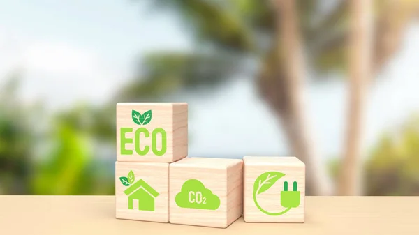 Hout Baksteen Tafel Voor Eco Ecologisch Concept Renderin — Stockfoto