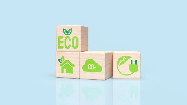 Hout Baksteen Blauwe Achtergrond Voor Eco Ecologisch Concept Rendering — Stockfoto