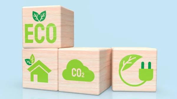 Holzziegel Auf Blauem Hintergrund Für Ökologische Oder Ökologische Konzepte Rendering — Stockfoto