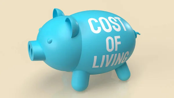 Blue Piggy Bank Cost Living Concept Rendering — Stock Photo, Image