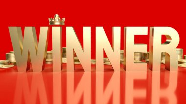 İşletme veya meydan okuma konsepti 3D yorumlama için kırmızı arka planda altın kazanan