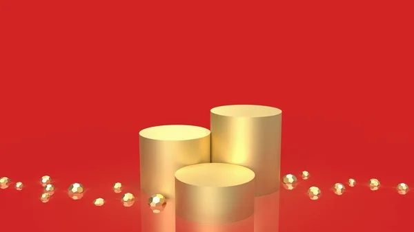 Gold Podium Red Background Showcase Present Concept Rendering — Stock Photo, Image