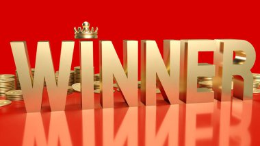 İşletme veya meydan okuma konsepti 3D yorumlama için kırmızı arka planda altın kazanan