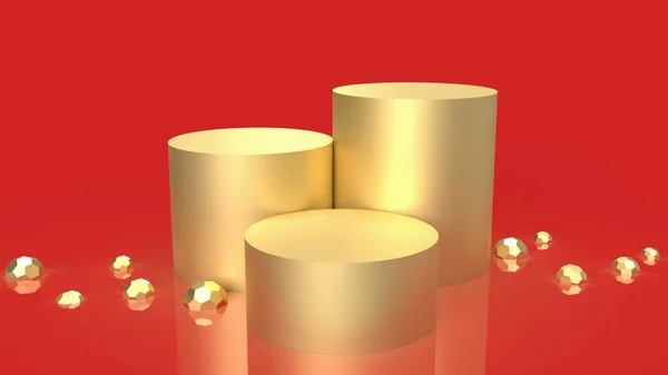 Gold Podium Red Background Showcase Present Concept Rendering — Stock Photo, Image