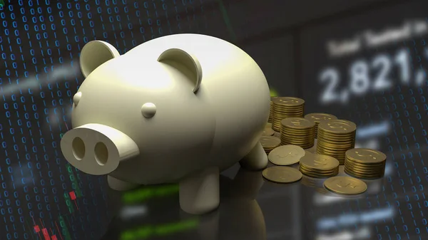 yellow piggy bank and gold coins on business background 3d rendering
