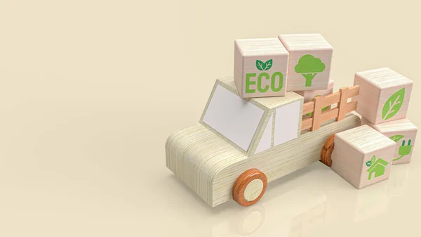 Camion Lemn Simbol Eco Cub Pentru Tehnologie Sau Concept Ecologic — Fotografie, imagine de stoc