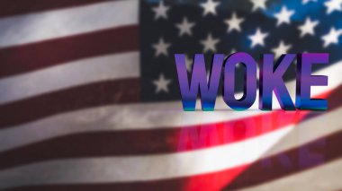 Amerika bayrak arkaplan 3d yorumlama üzerinde uyanık metin