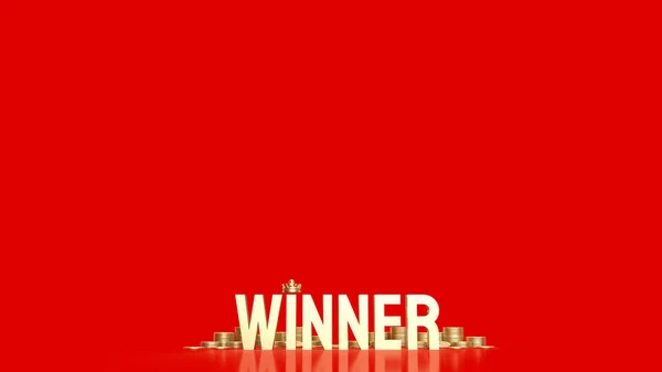 Złoty Zwycięzca Czerwonym Tle Dla Biznesu Lub Koncepcji Wyzwanie Renderingu — Zdjęcie stockowe