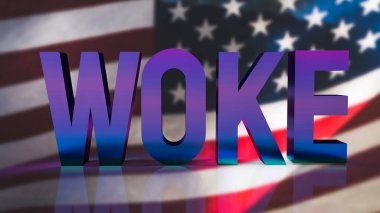 Amerika bayrak arkaplan 3d yorumlama üzerinde uyanık metin