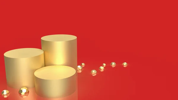 Gold Podium Red Background Showcase Present Concept Rendering — Stock Photo, Image