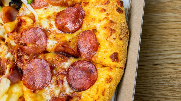Pizza Doos Bovenaanzicht Beeld Voor Voedsel Concep — Stockfoto