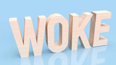 woke wood text on blue background 3d rendering clipart